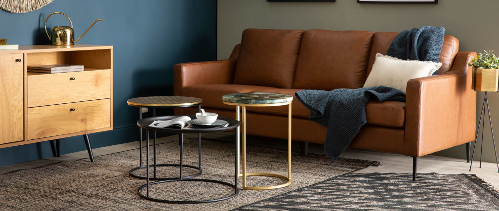 Canap� cuir design 3 places marron OXMO - cuir de buffle