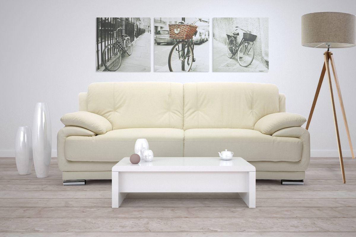 Canap� cuir design cr�me 3 places TAMARA-  cuir de vache