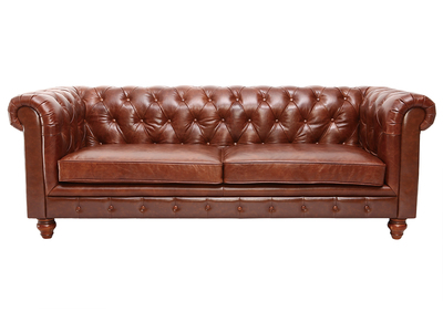 Canap&eacute; cuir vintage 3 places CHESTERFIELD - cuir de buffle