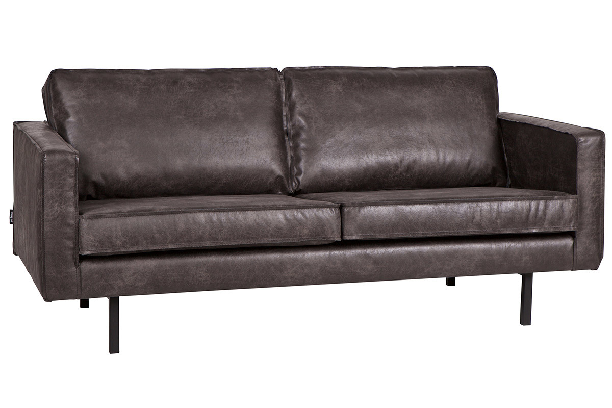 Canap� cuir vintage noir 3 places ASPEN - cuir de vache reconstitu�