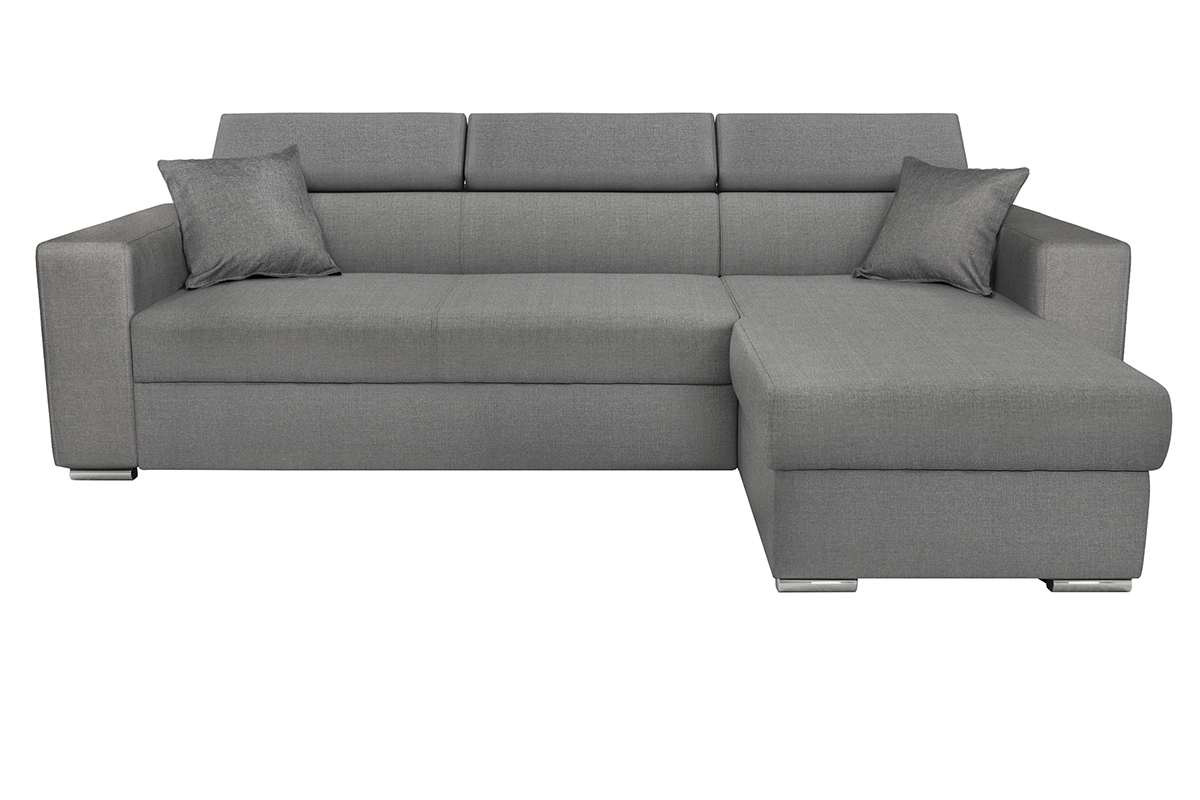 Canap� d'angle convertible 3 places avec t�ti�res ajustables et coffre gris LEONE