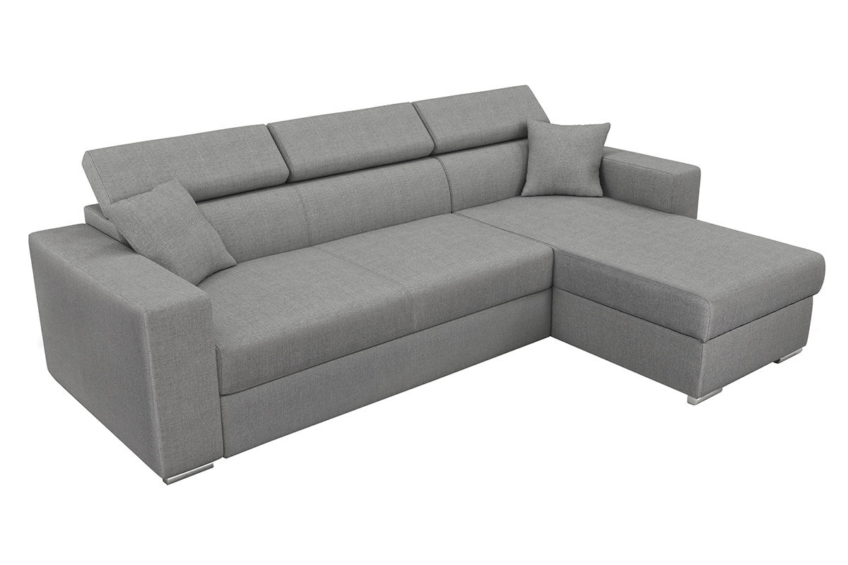 Canap� d'angle convertible 3 places avec t�ti�res ajustables et coffre gris LEONE