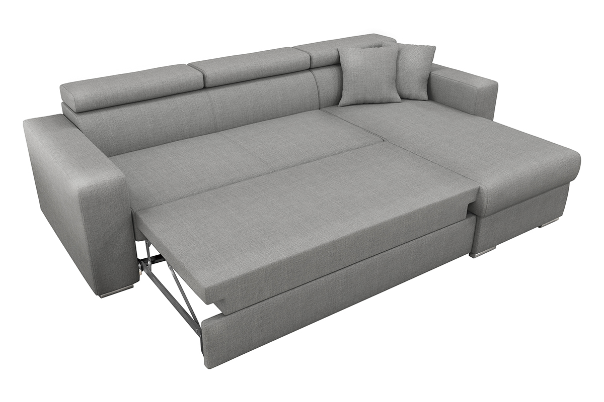 Canap� d'angle convertible 3 places avec t�ti�res ajustables et coffre gris LEONE