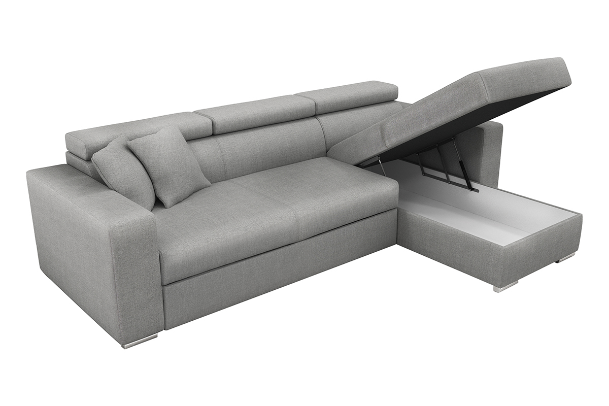 Canap� d'angle convertible 3 places avec t�ti�res ajustables et coffre gris LEONE