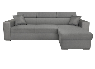 Canap&eacute; d'angle convertible 3 places avec t&ecirc;ti&egrave;res ajustables et coffre gris LEONE