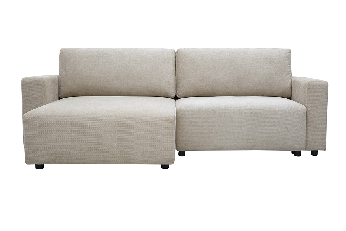 Canap� d'angle convertible r�versible avec coffre 3-4 places en tissu chenille beige NESTO