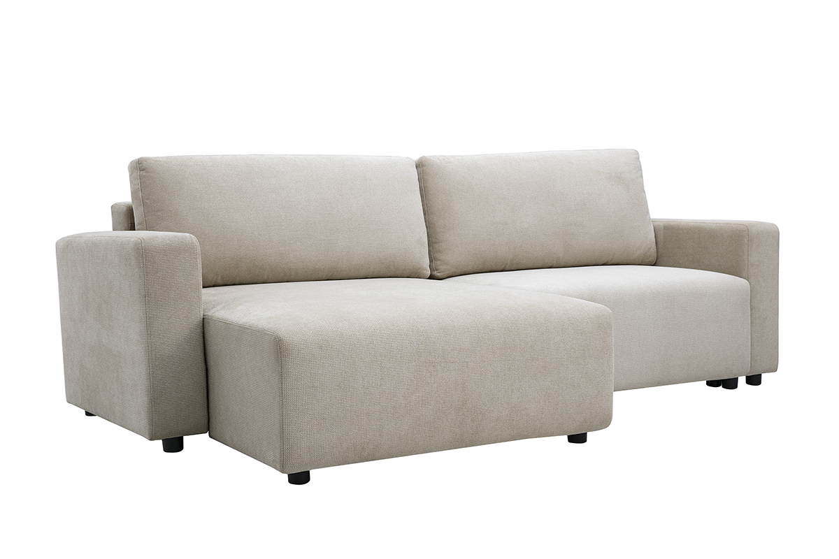 Canap� d'angle convertible r�versible avec coffre 3-4 places en tissu chenille beige NESTO