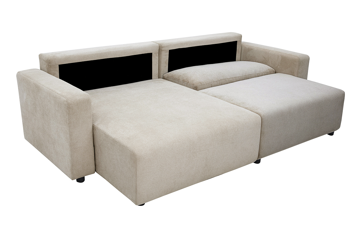 Canap� d'angle convertible r�versible avec coffre 3-4 places en tissu chenille beige NESTO