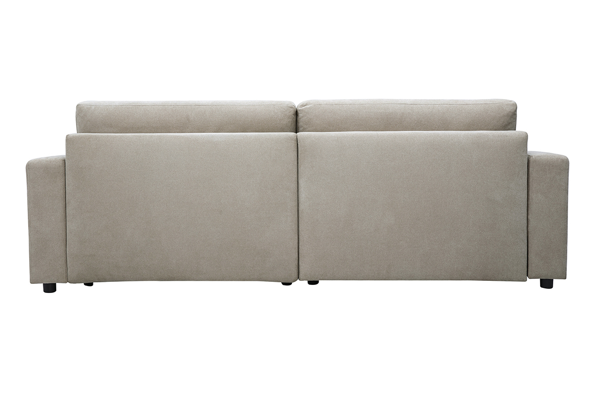 Canap� d'angle convertible r�versible avec coffre 3-4 places en tissu chenille beige NESTO