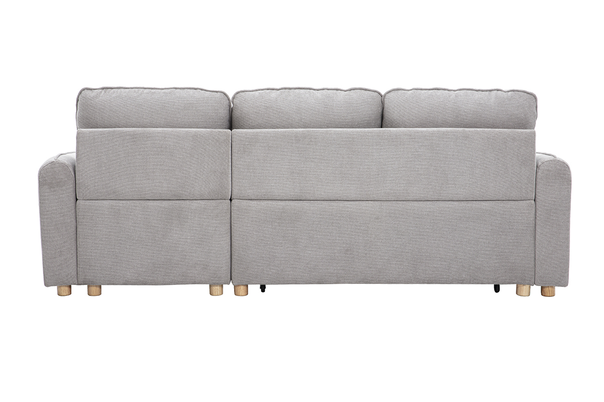 Canap� d'angle convertible r�versible avec coffre 3 places en tissu chenille gris et bois clair ORSO