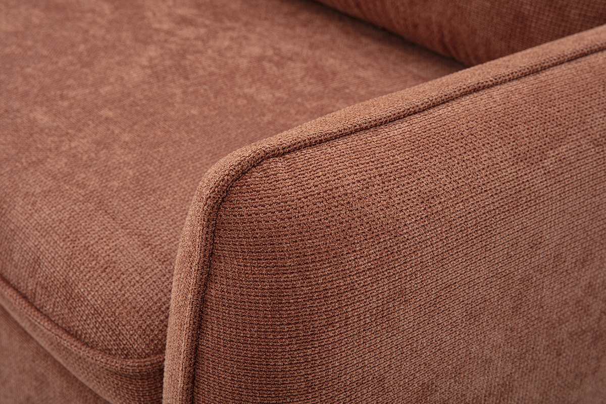 Canap d'angle convertible rversible avec coffre 3 places en tissu chenille terre brle et bois clair ORSO