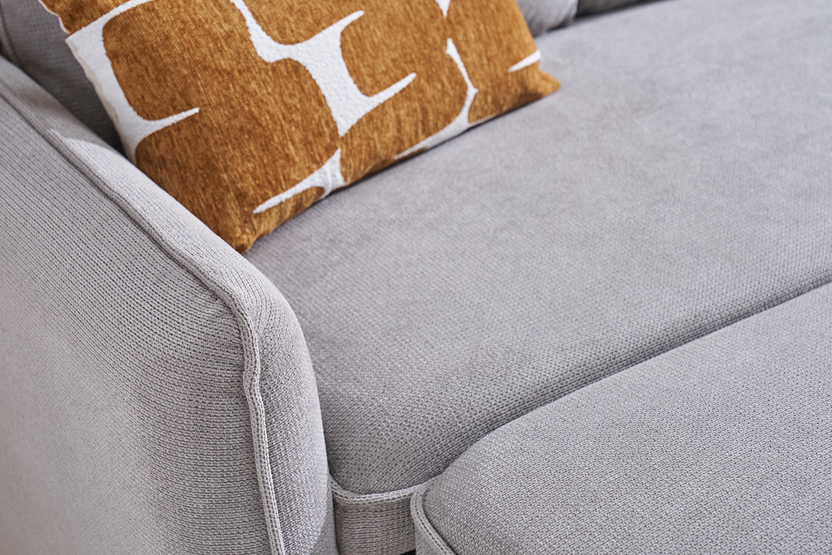 Canap d'angle convertible rversible avec coffre 3 places en tissu effet velours textur gris et bois clair ORSO