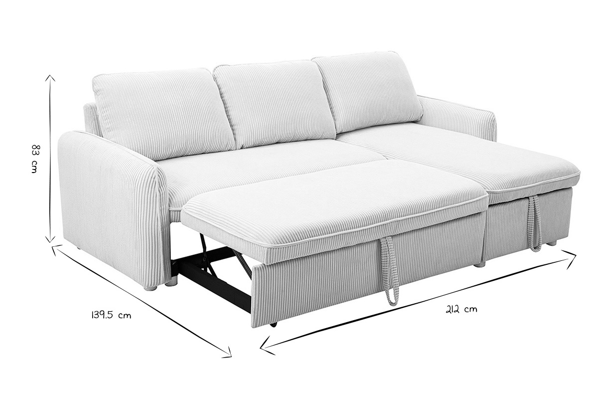 Canap d'angle convertible rversible avec coffre 3 places en tissu velours ctel beige et bois clair ORSO