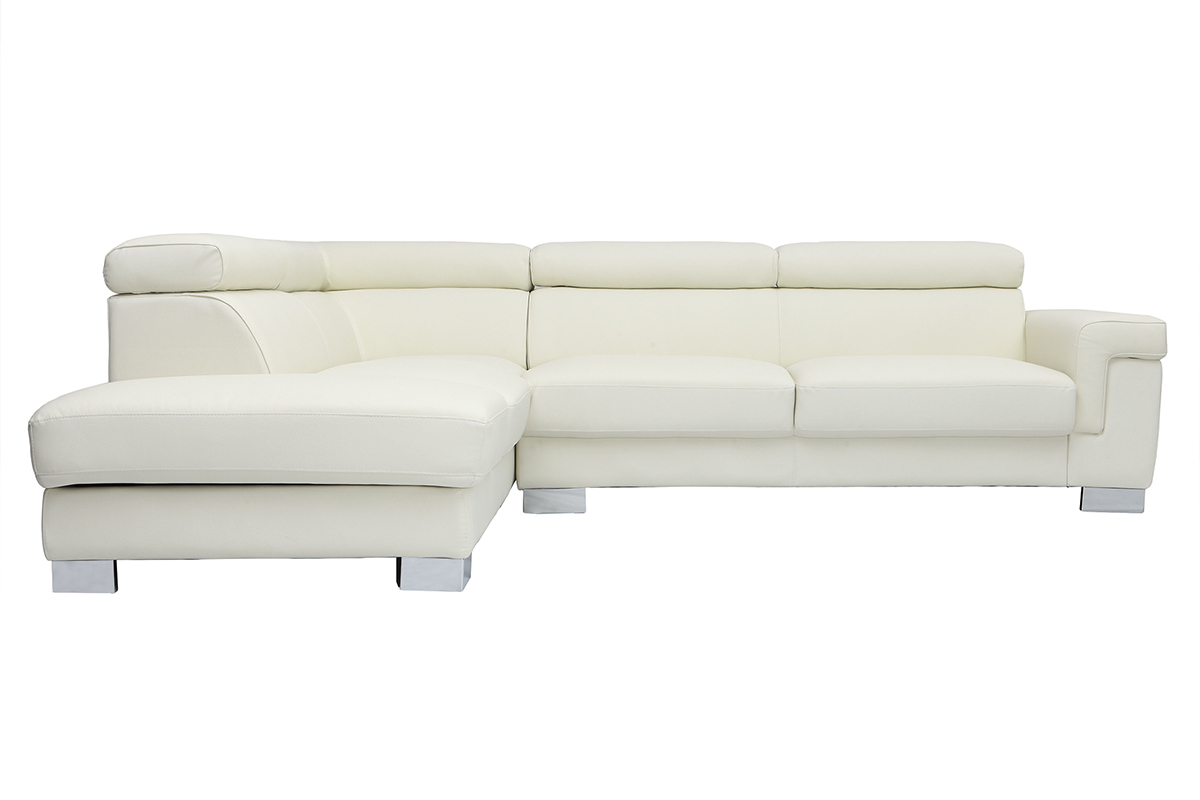 Canap� d'angle cuir avec coffre et t�ti�res ajustables blanc cass� FRANKLIN - cuir de buffle