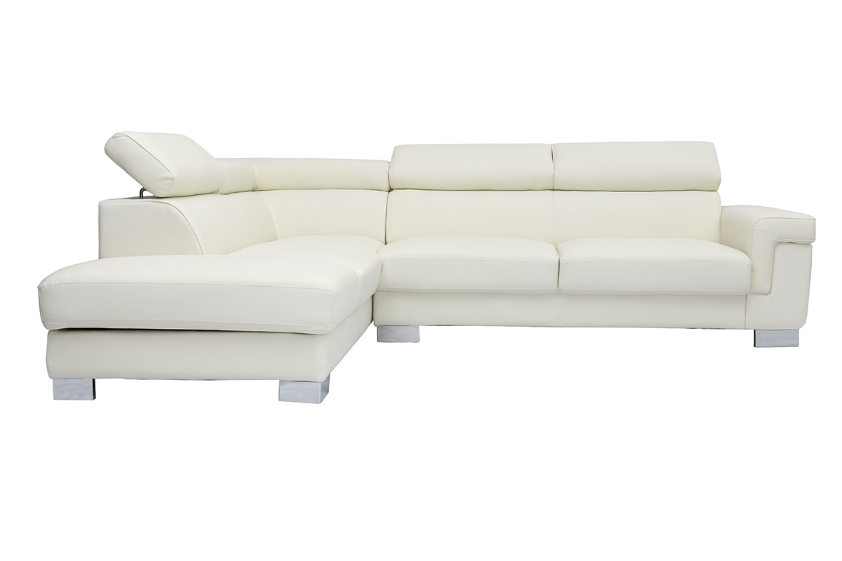 Canap� d'angle cuir avec coffre et t�ti�res ajustables blanc cass� FRANKLIN - cuir de buffle