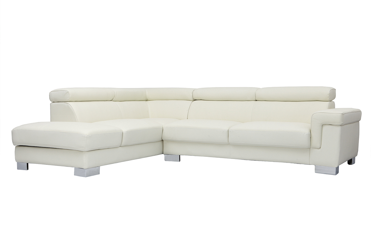 Canap� d'angle cuir avec coffre et t�ti�res ajustables blanc cass� FRANKLIN - cuir de buffle