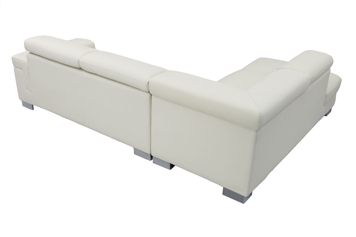 Canap� d'angle cuir avec coffre et t�ti�res ajustables blanc cass� FRANKLIN - cuir de buffle