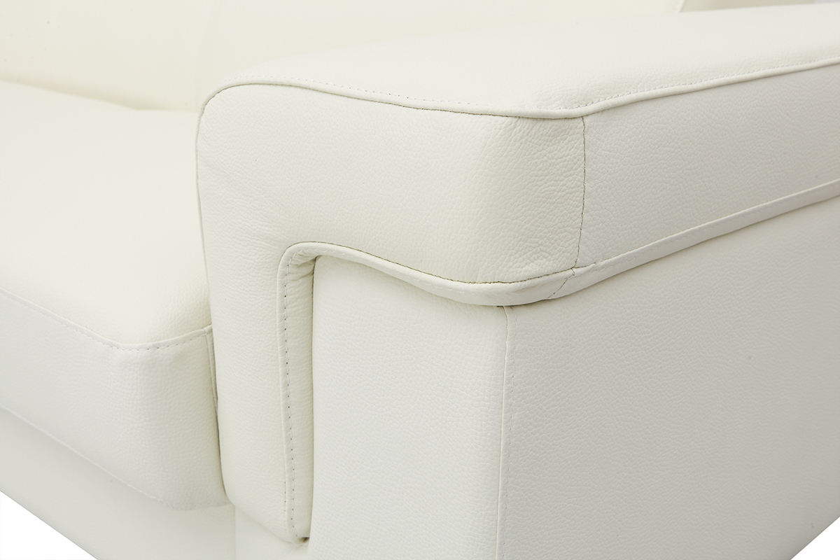 Canap� d'angle cuir avec coffre et t�ti�res ajustables blanc cass� FRANKLIN - cuir de buffle