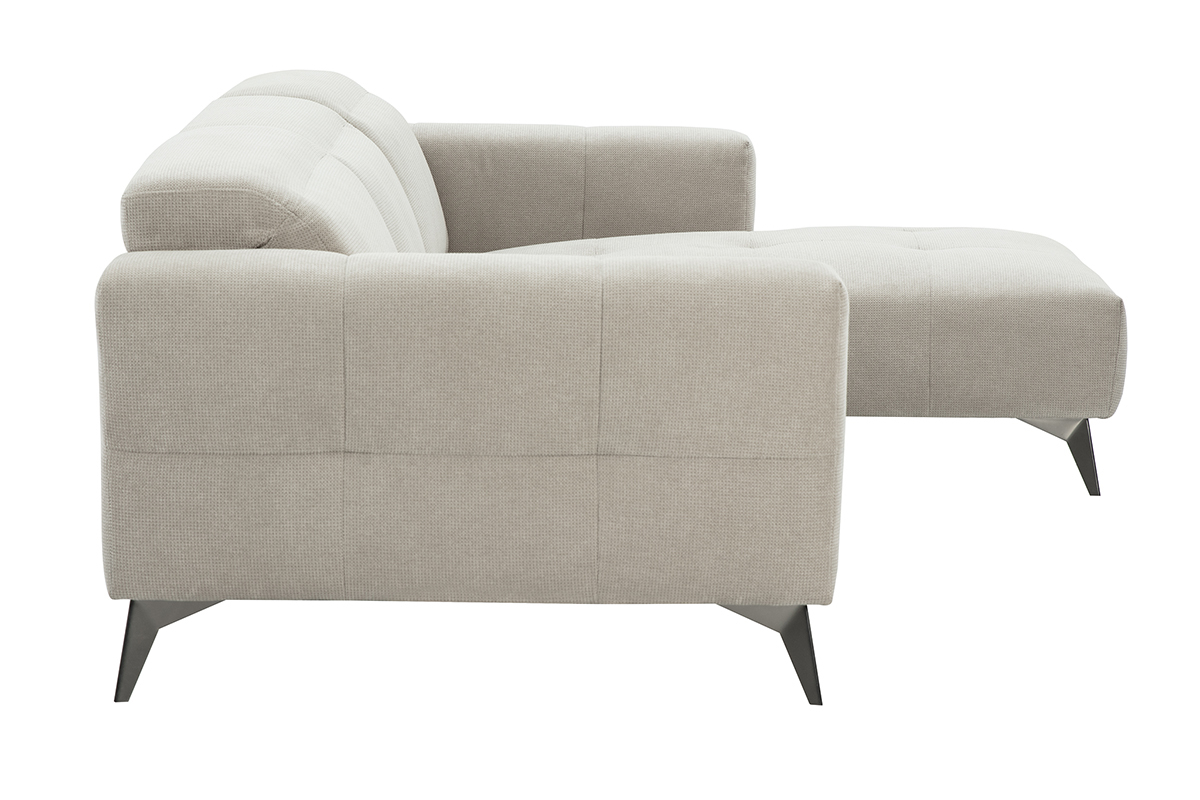 Canap� d'angle droit 3 places avec t�ti�res ajustables en tissu chenille beige et m�tal NORELL