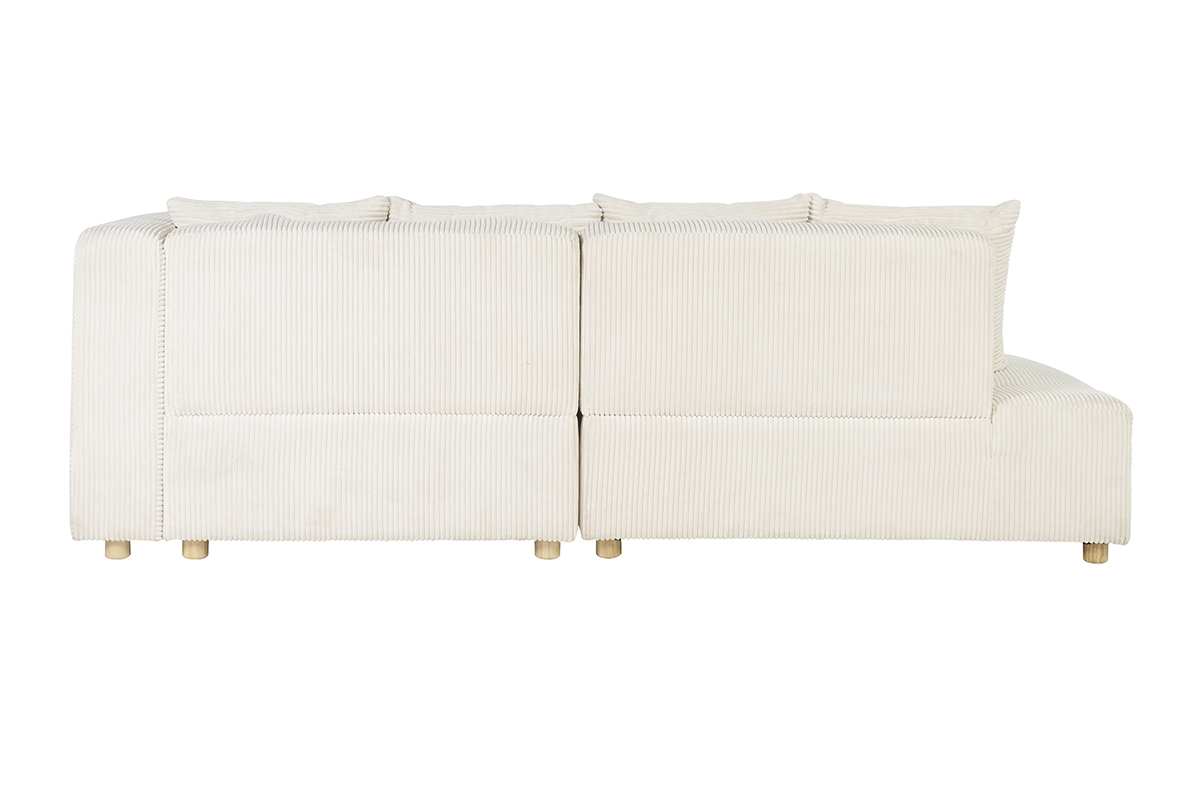 Canap d'angle droit 3 places en tissu velours ctel beige et bois clair HARLEM