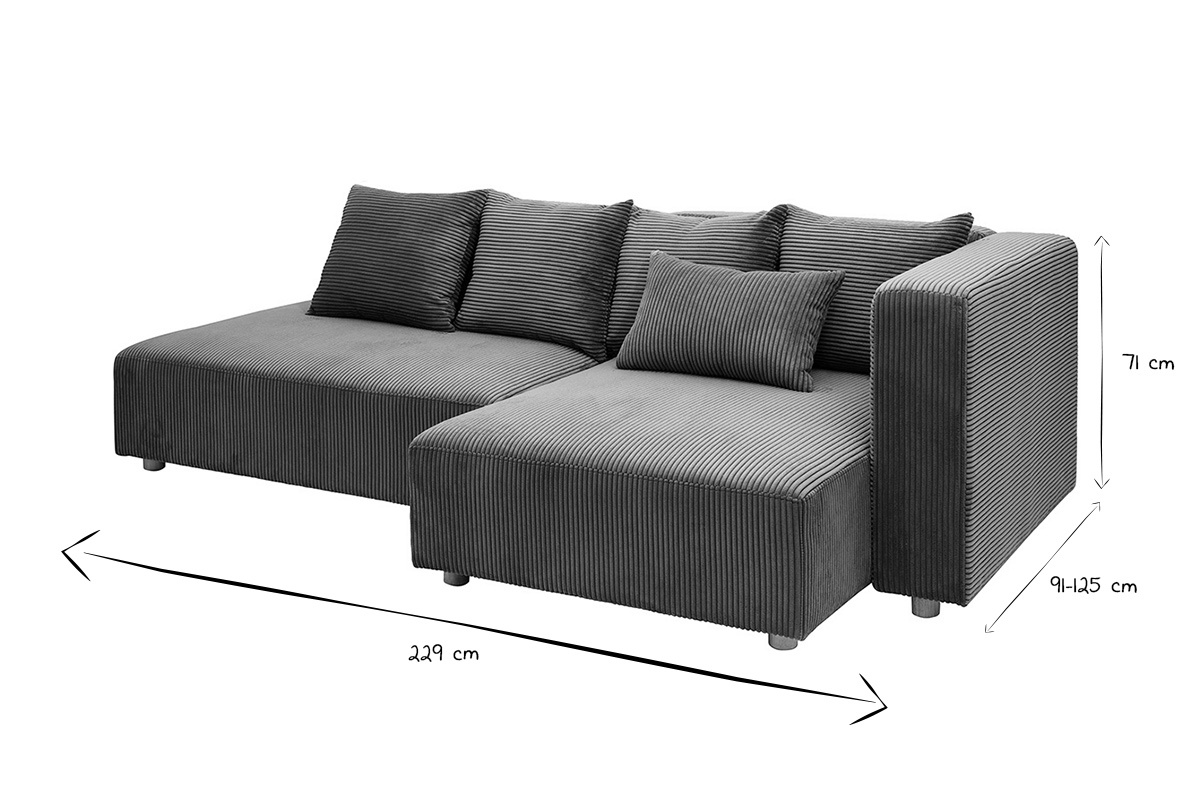Canap d'angle droit 3 places en tissu velours ctel vert kaki et bois clair HARLEM