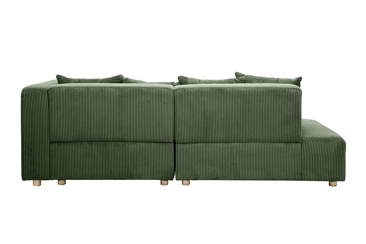 Canap d'angle droit 3 places en tissu velours ctel vert kaki et bois clair HARLEM