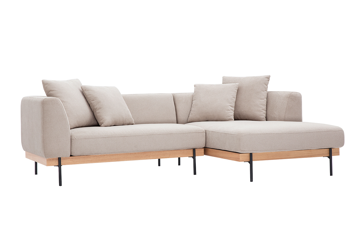 Canap� d'angle droit 4 places en tissu chenille beige et m�tal noir IVAR