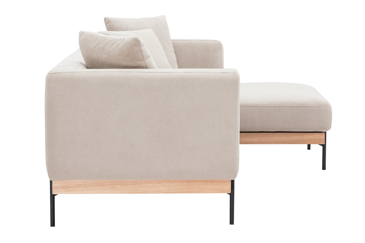 Canap� d'angle droit 4 places en tissu chenille beige et m�tal noir IVAR