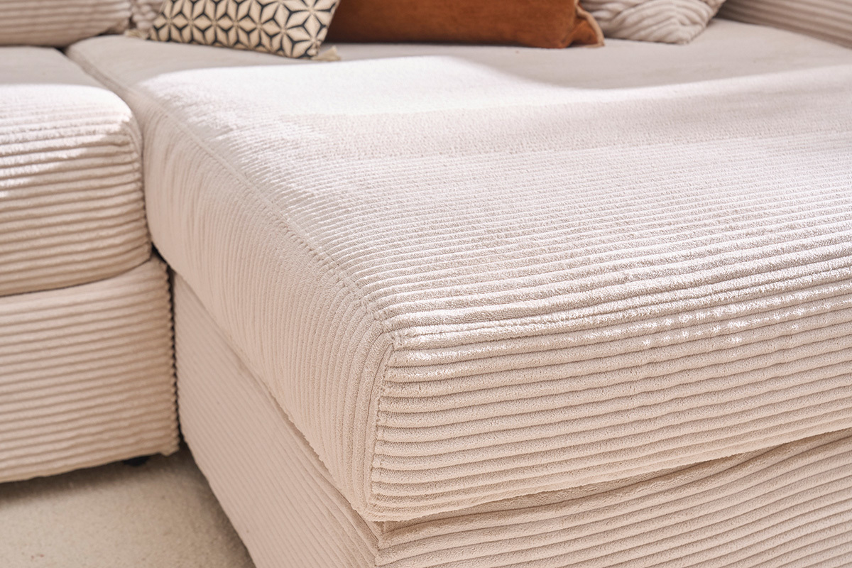 Canap d'angle droit convertible 4 places en tissu velours ctel beige avec matelas 13 cm BACIO
