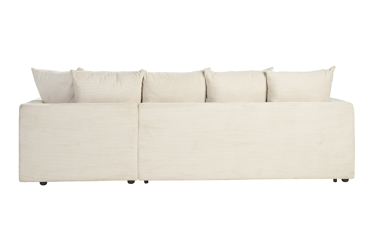 Canap d'angle droit convertible 4 places en tissu velours ctel beige avec matelas 13 cm BACIO