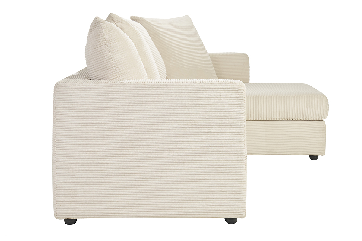Canap d'angle droit convertible 4 places en tissu velours ctel beige avec matelas 13 cm BACIO
