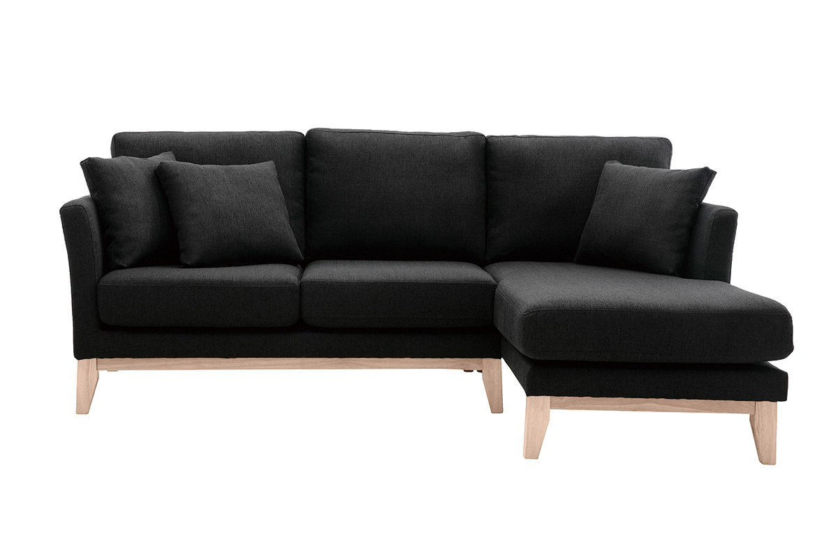 Canap d'angle droit dhoussable scandinave 4 places en tissu gris fonc et bois clair OSLO