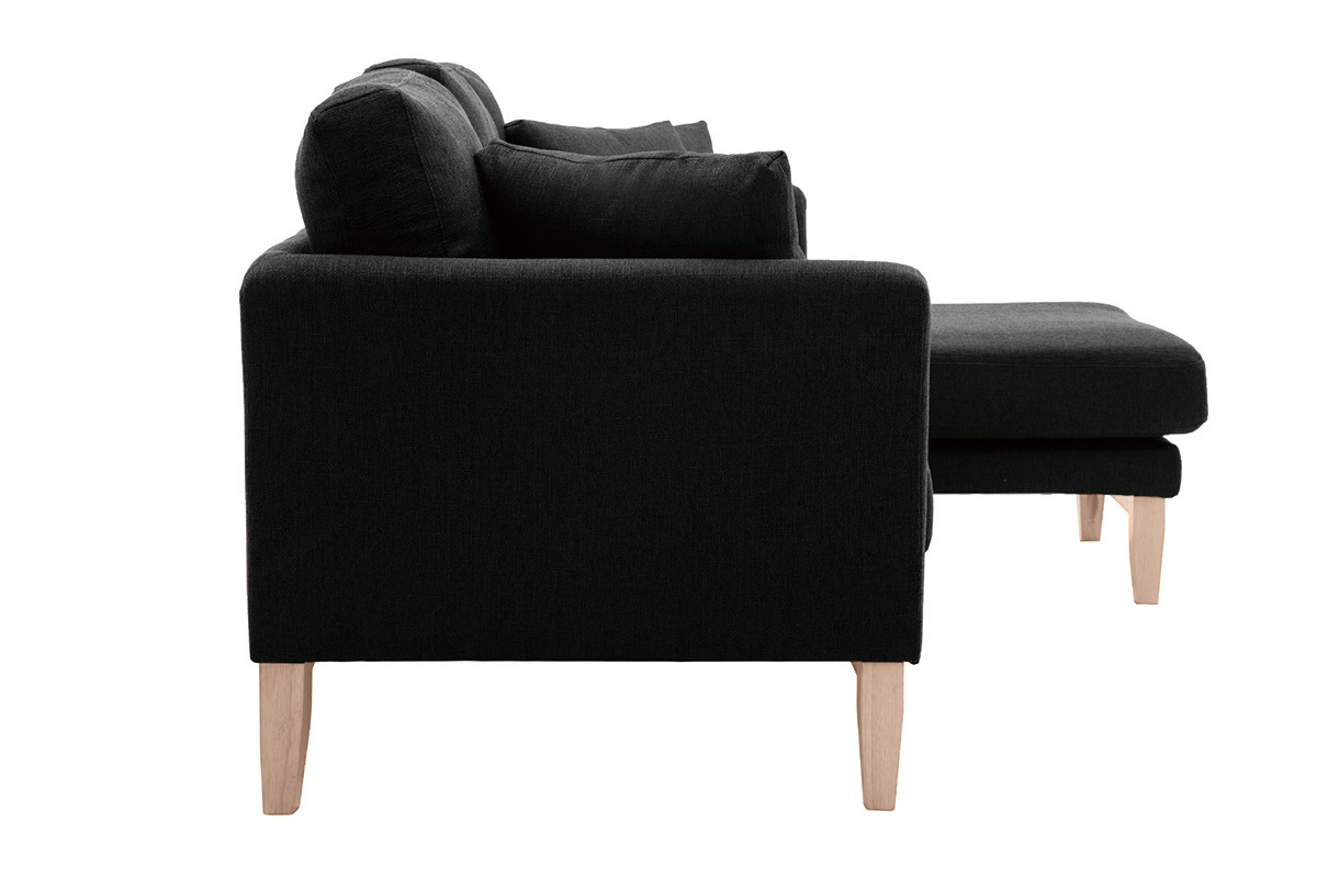 Canap d'angle droit dhoussable scandinave 4 places en tissu gris fonc et bois clair OSLO