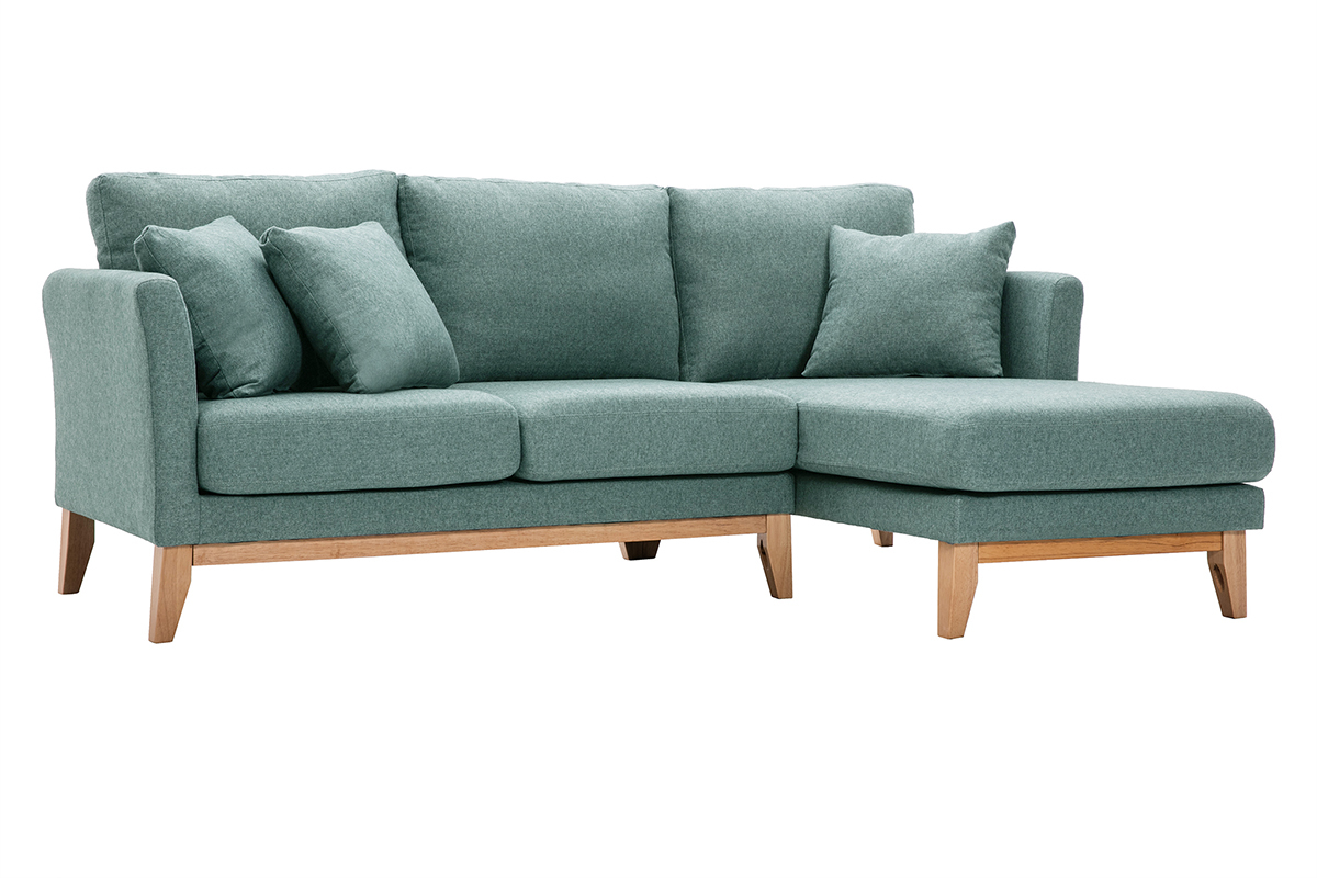 Canap d'angle droit dhoussable scandinave 4 places en tissu vert de gris et bois clair OSLO