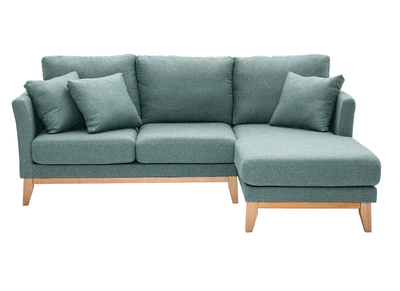 Canapé d'angle droit déhoussable scandinave 4 places en tissu vert de gris et bois clair OSLO