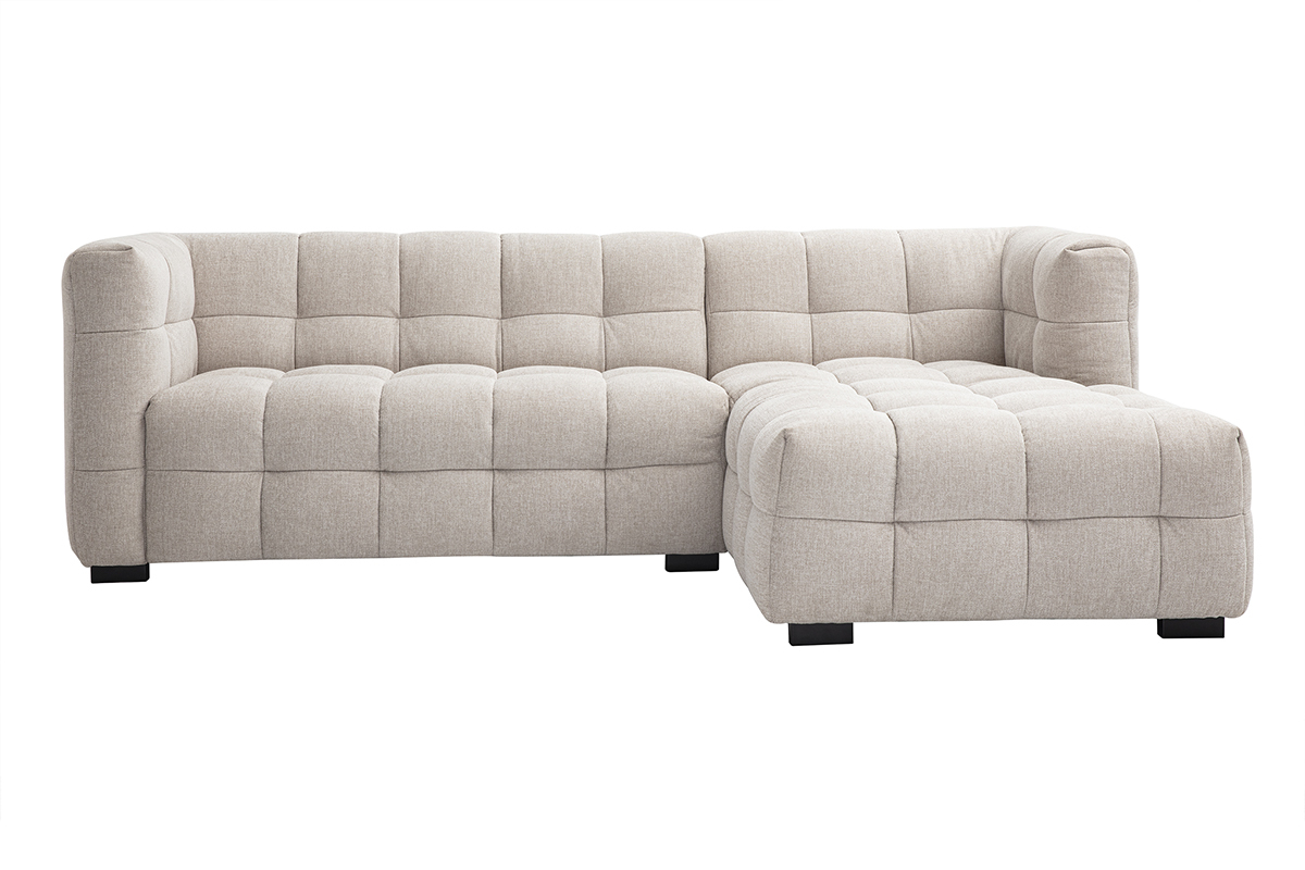 Canap d'angle droit design 3 places en tissu effet velours textur beige CORTO