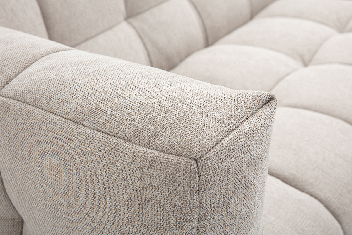 Canap d'angle droit design 3 places en tissu effet velours textur beige CORTO