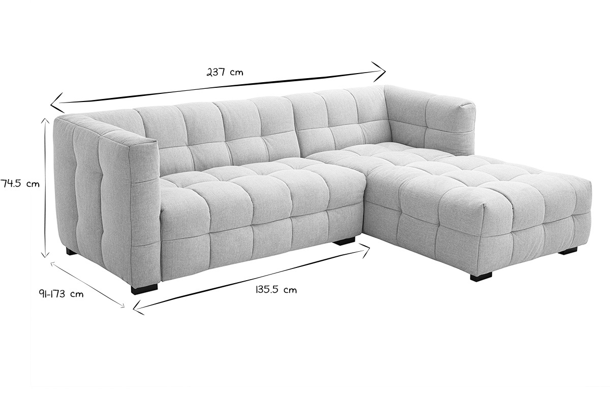 Canap d'angle droit design 3 places en tissu effet velours textur beige CORTO