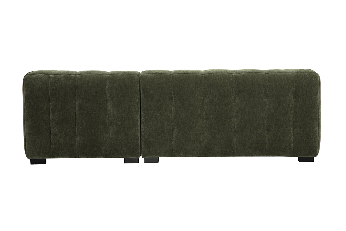 Canap d'angle droit design 3 places en tissu effet velours vert kaki CORTO
