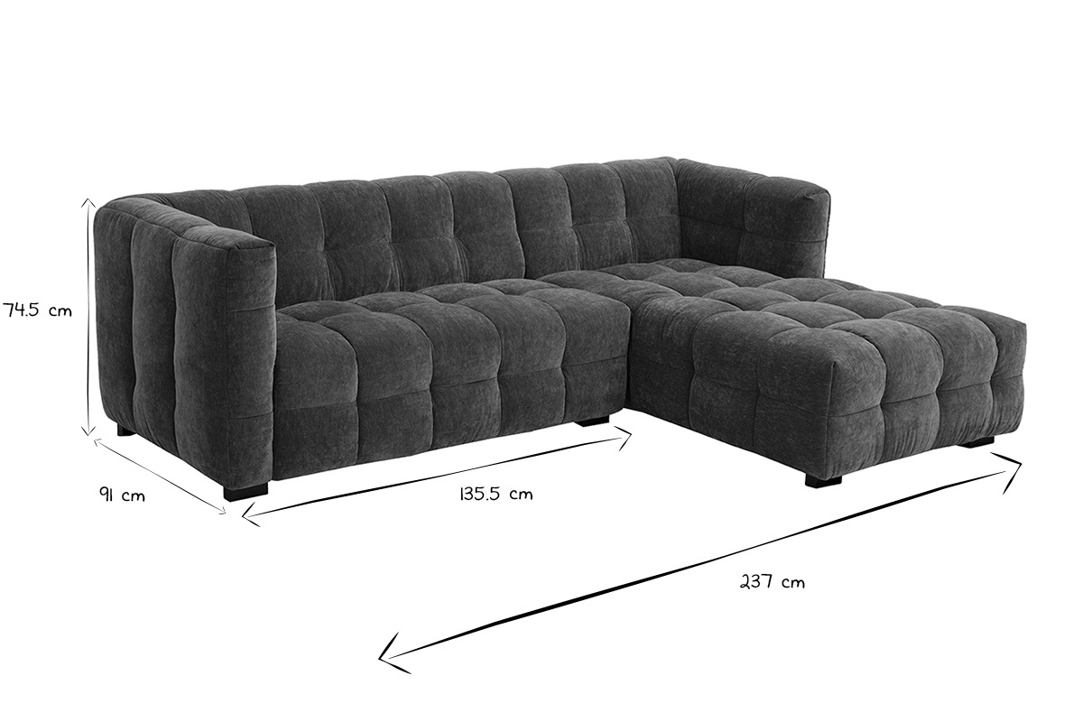 Canap d'angle droit design 3 places en tissu effet velours vert kaki CORTO