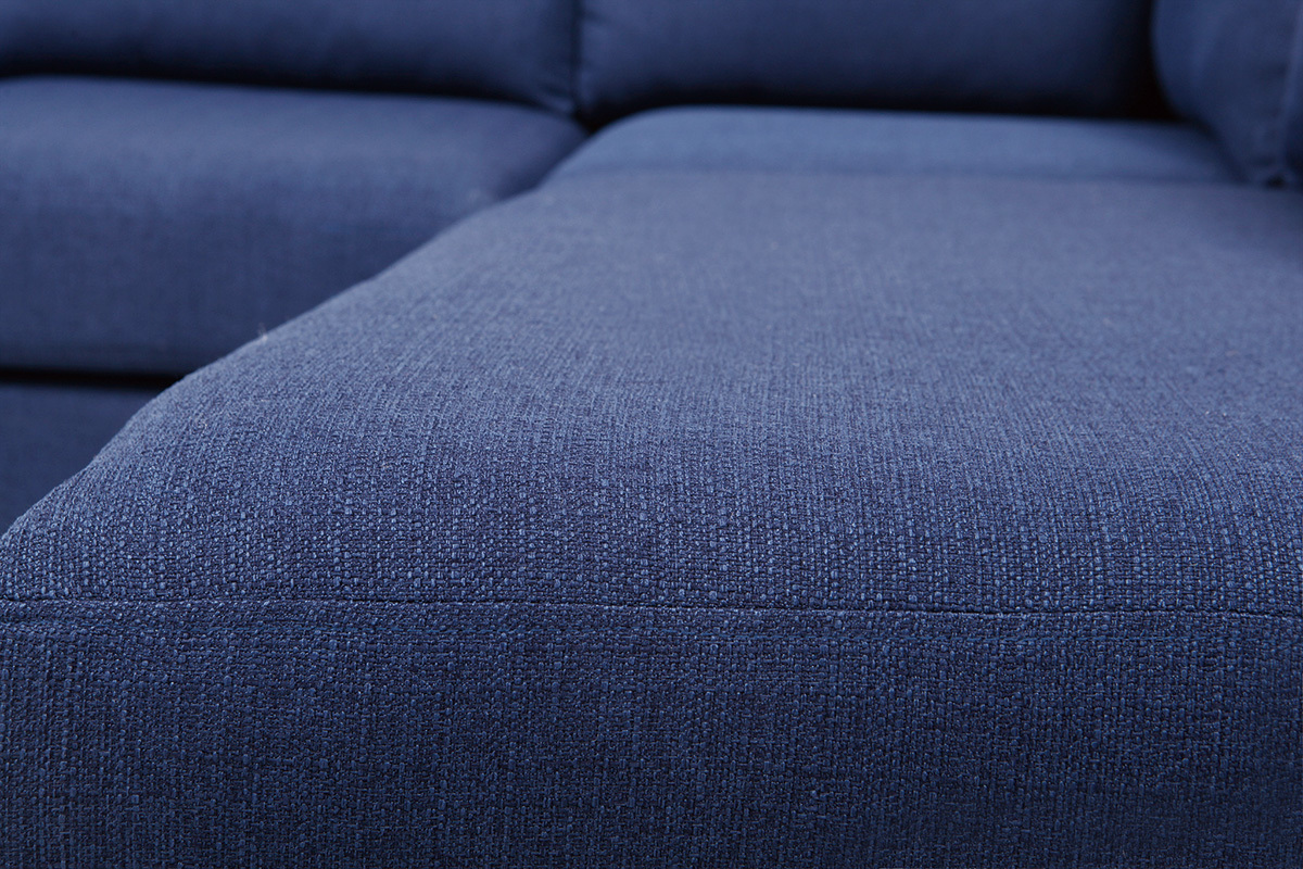 Canap� d'angle droit design 5 places tissu bleu fonc� MILORD