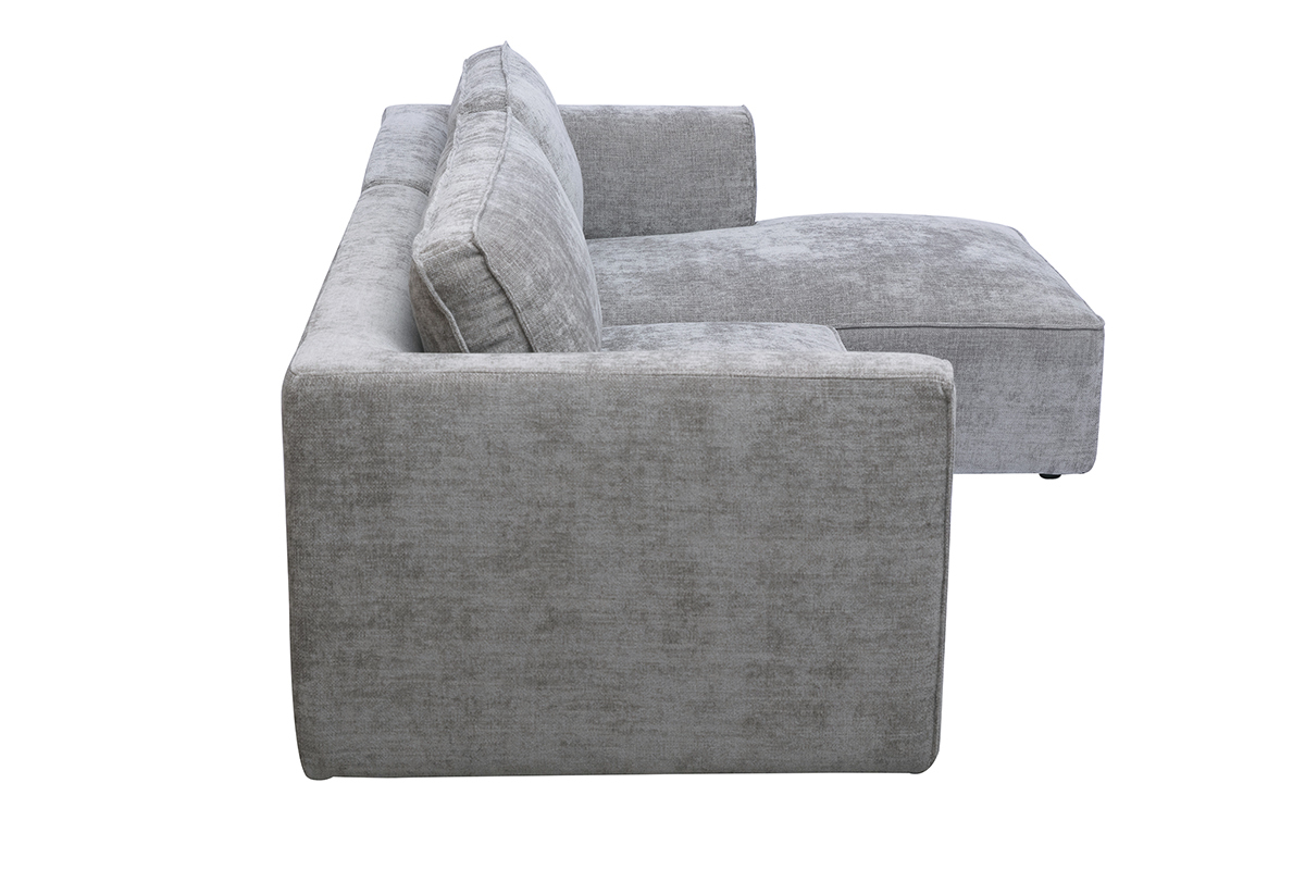 Canap� d'angle droit design en tissu effet velours textur� gris 3 places GRAMMY