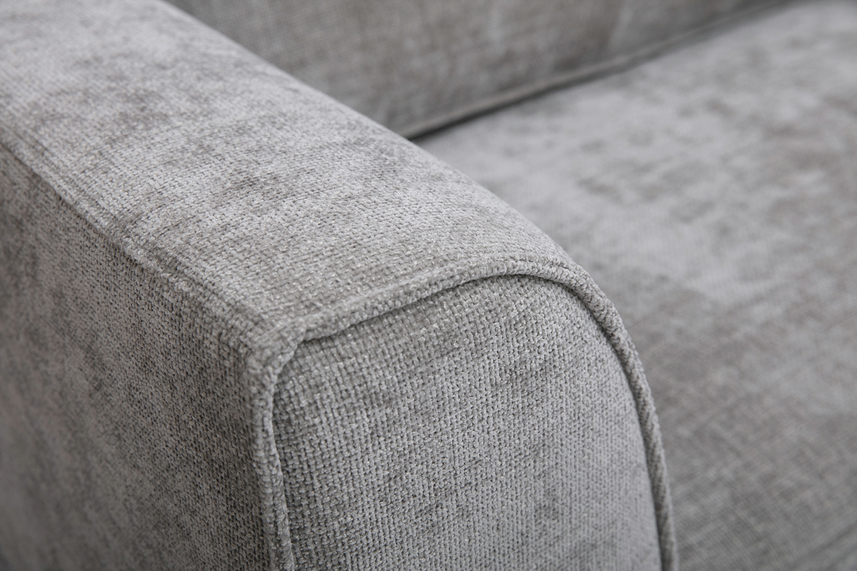 Canap� d'angle droit design en tissu effet velours textur� gris 3 places GRAMMY