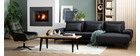 Canap&eacute; d'angle droit design en tissu gris fonc&eacute; avec dossier ajustable KONRAD