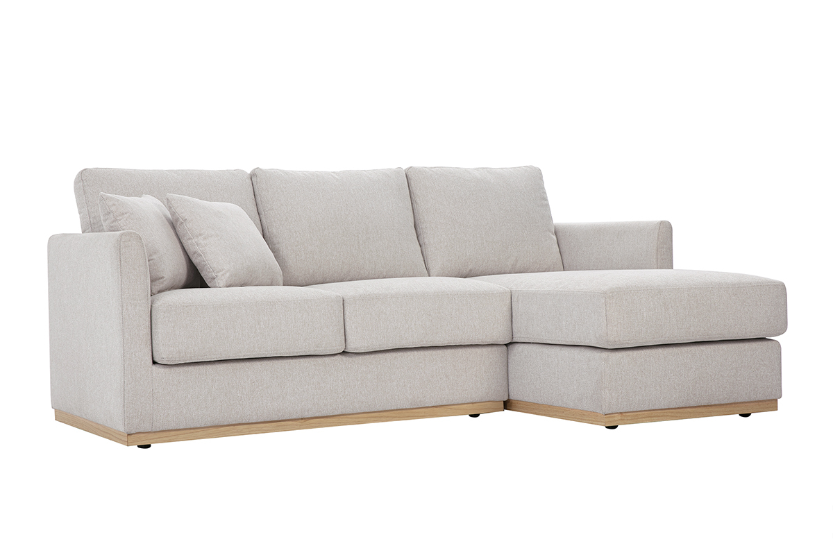 Canap d'angle droit en tissu effet velours textur beige 3 places MOSS