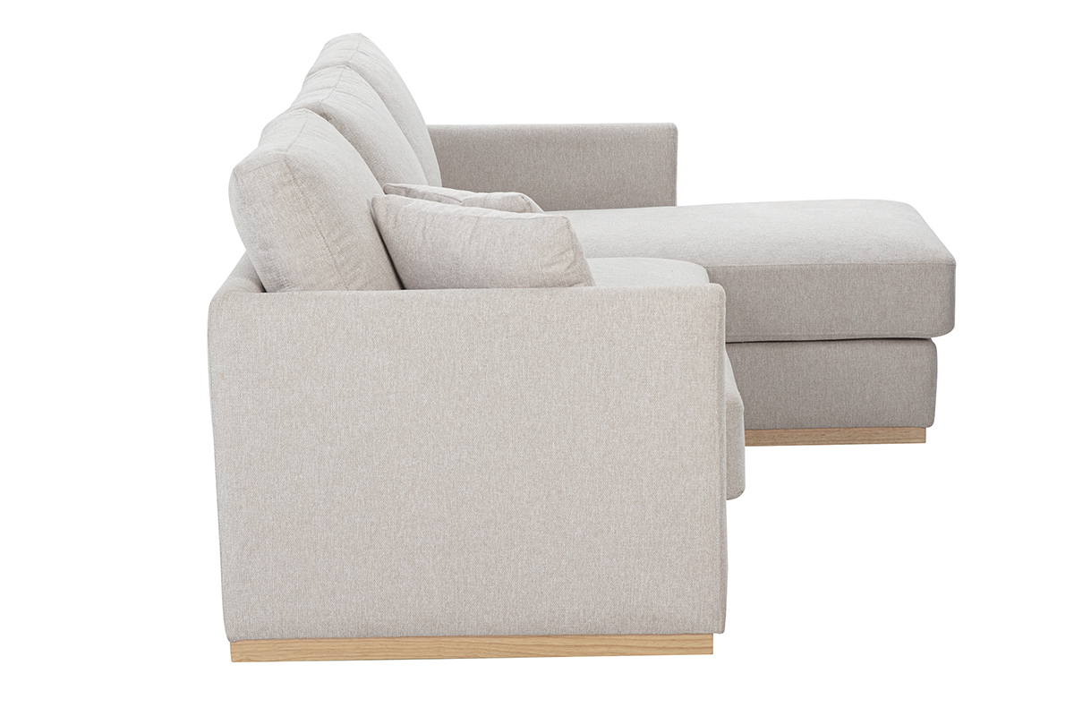 Canap d'angle droit en tissu effet velours textur beige 3 places MOSS