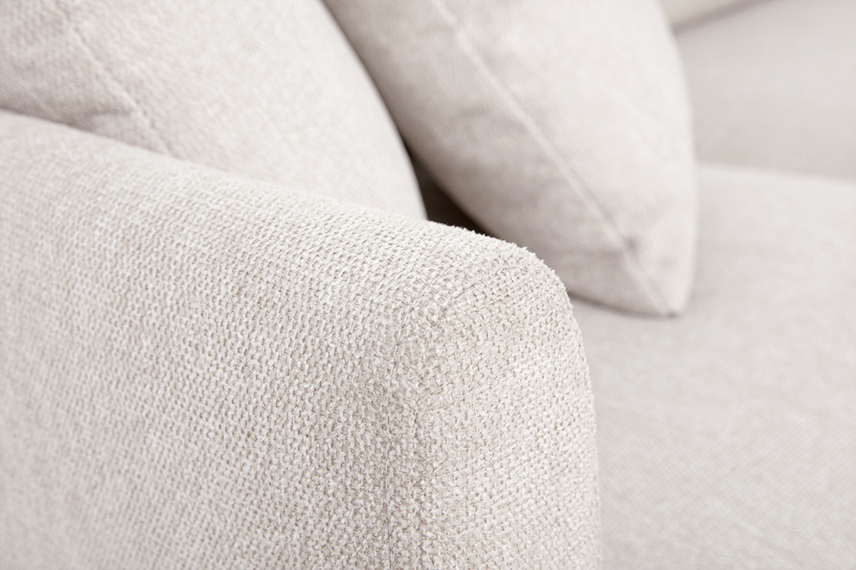 Canap d'angle droit en tissu effet velours textur beige 3 places MOSS