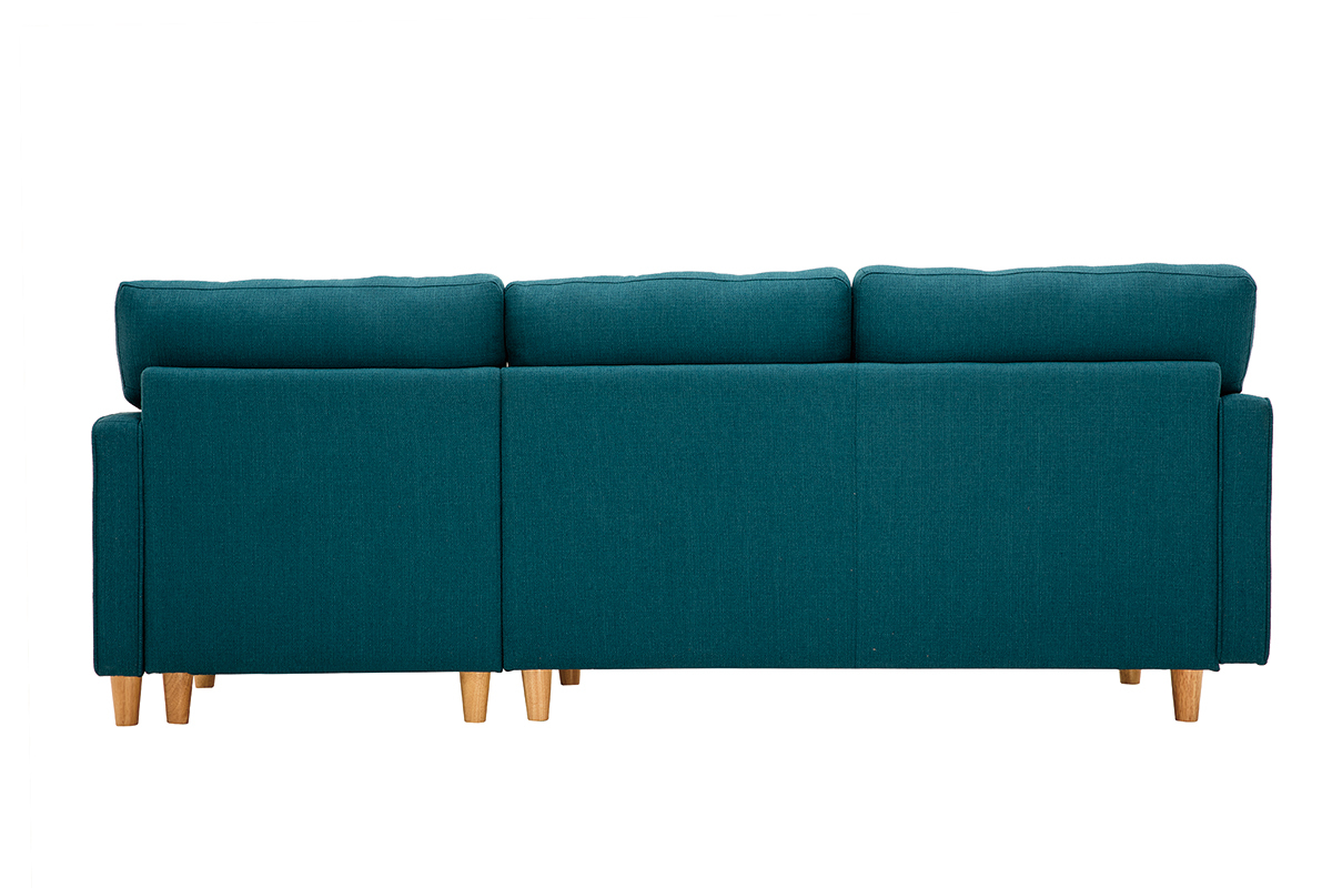 Canap d'angle droit scandinave 3 places en tissu bleu canard et bois clair CUMBIA