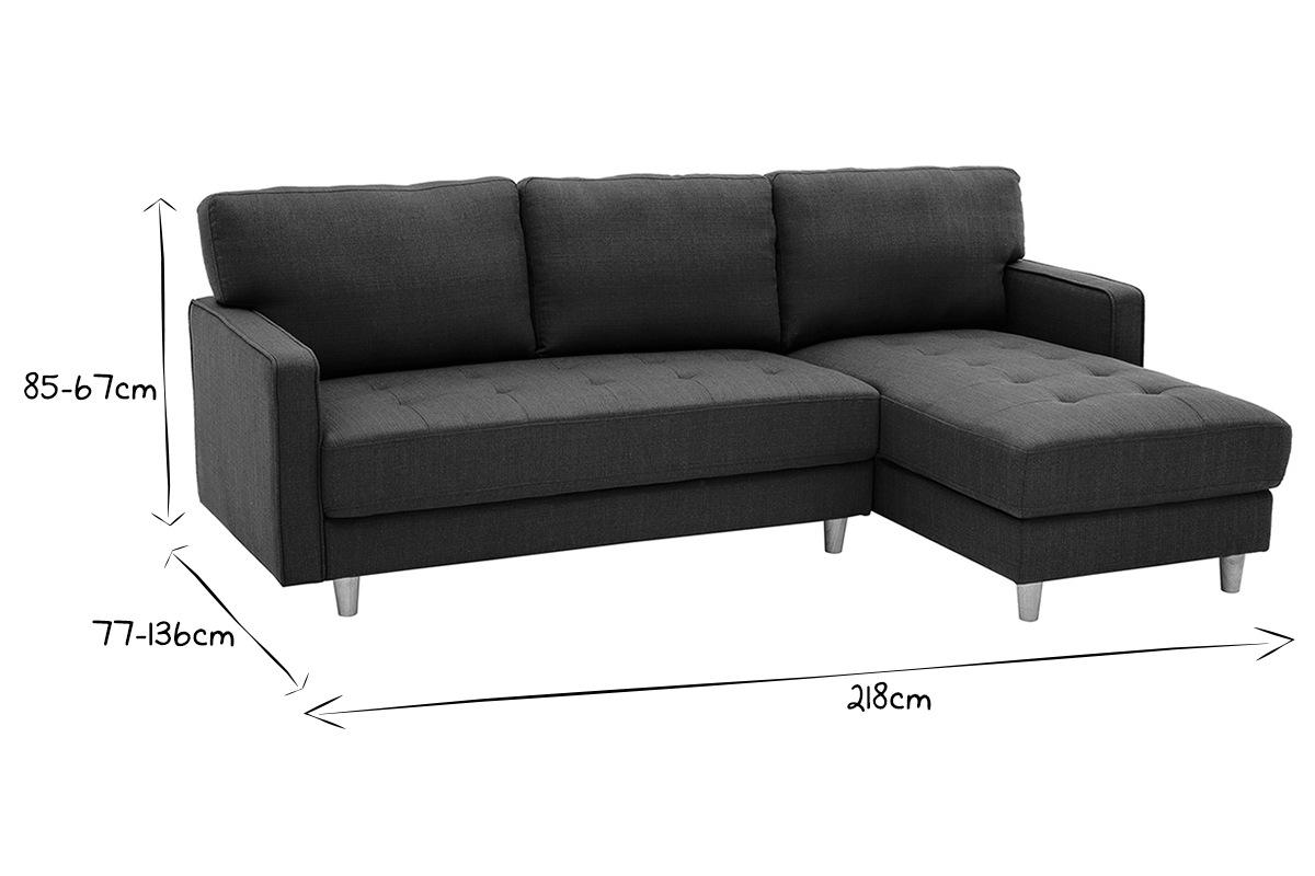Canap d'angle droit scandinave 3 places en tissu bleu canard et bois clair CUMBIA