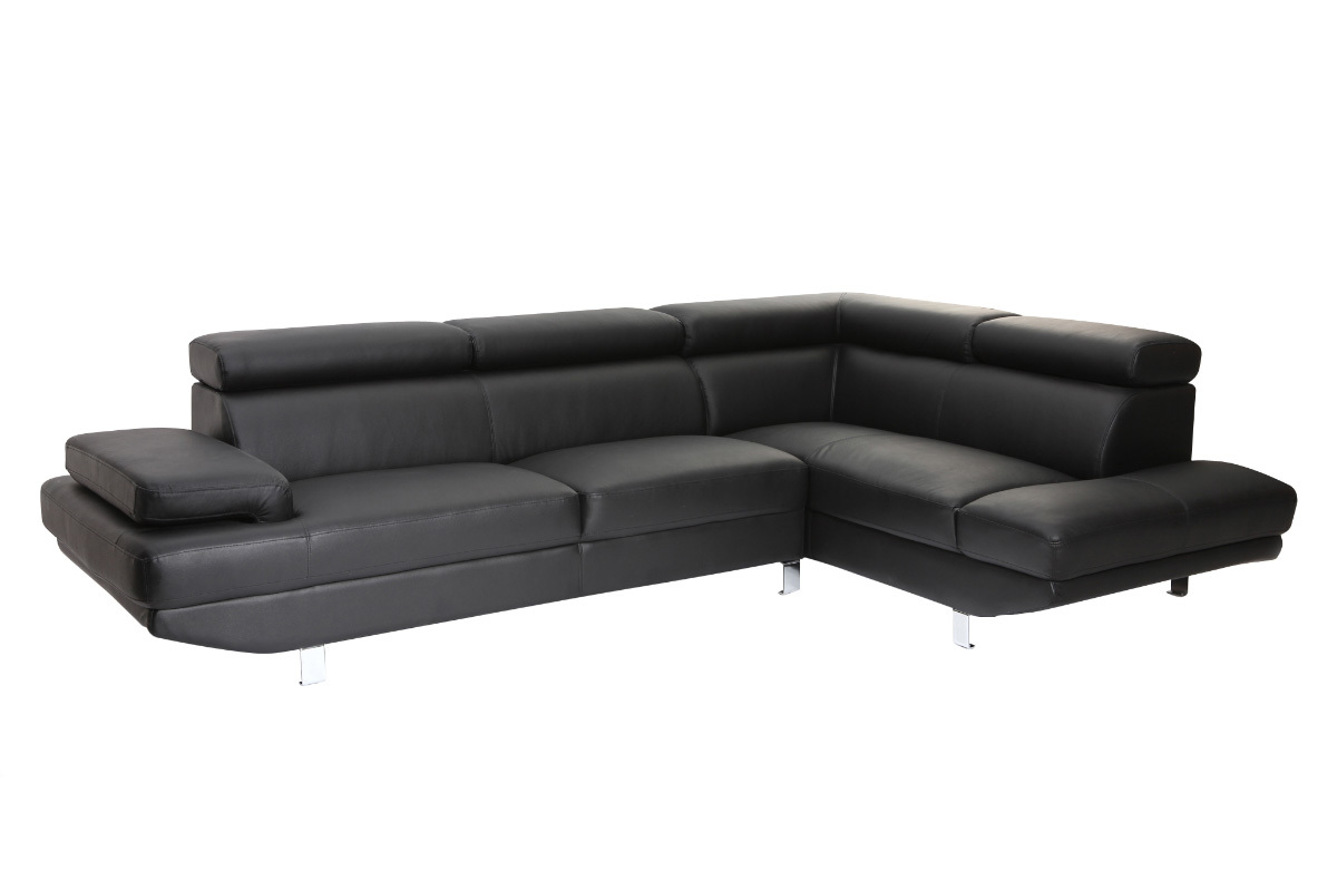 Canap� d'angle en cuir noir avec t�ti�res ajustables JENKINS - cuir de buffle